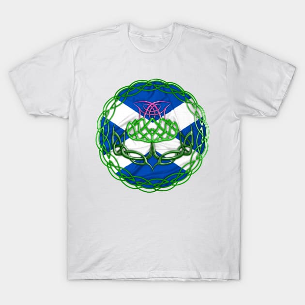 Scottish Thistle And Flag T-Shirt by macdonaldcreativestudios